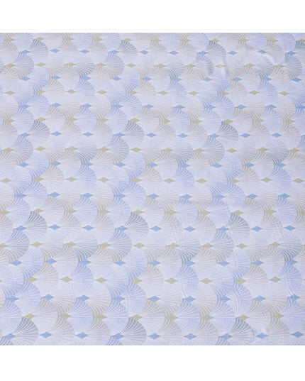 Light lavender synthetic satin fabric with multicolor print in leaf design-D16843