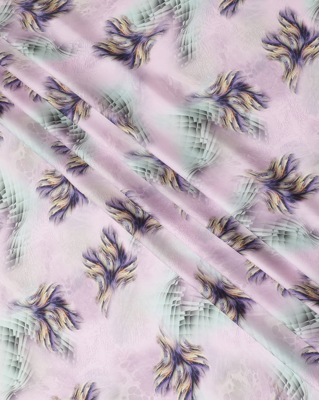 Baby pink synthetic satin fabric with multicolor print in abstract design-D16844