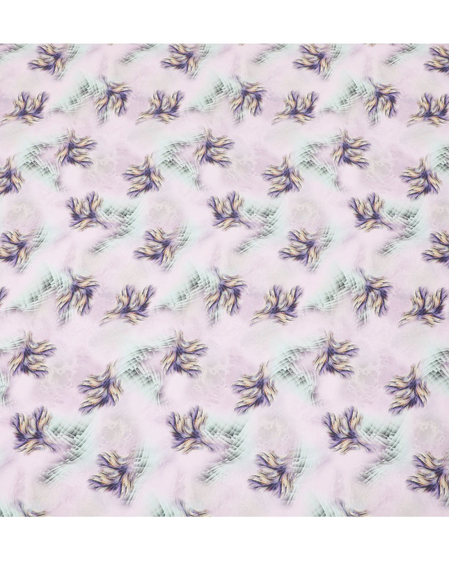 Baby pink synthetic satin fabric with multicolor print in abstract design-D16844