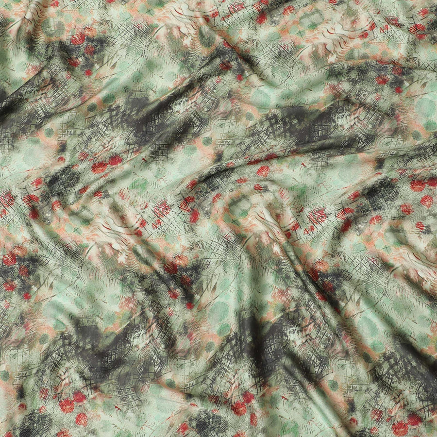 Multicolor printed synthetic satin fabric in abstract design-D16848
