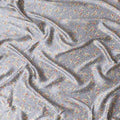 Mink grey synthetic satin fabric with multicolor print in floral design-D16851