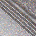 Mink grey synthetic satin fabric with multicolor print in floral design-D16851