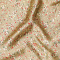 Mustard beige synthetic satin fabric with multicolor print in floral design-D16852 Regal Fabrics