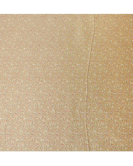 Mustard beige synthetic satin fabric with multicolor print in floral design-D16852 Regal Fabrics