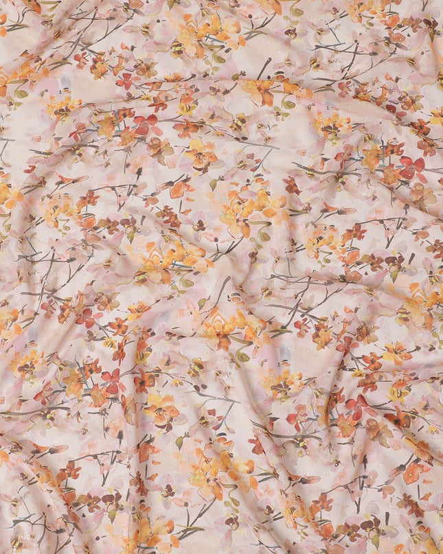 Light peach synthetic georgette fabric with multicolor print in floral design-D16855