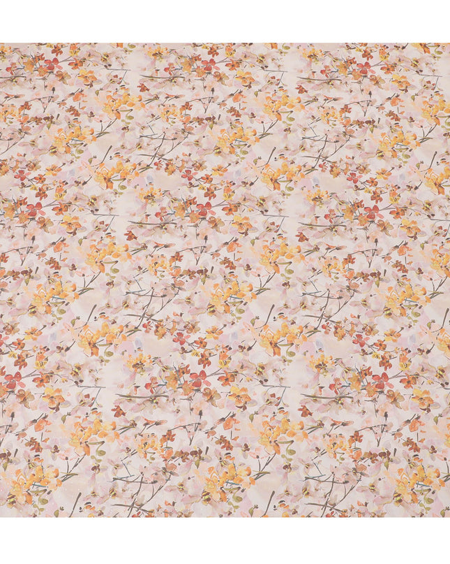 Light peach synthetic georgette fabric with multicolor print in floral design-D16855