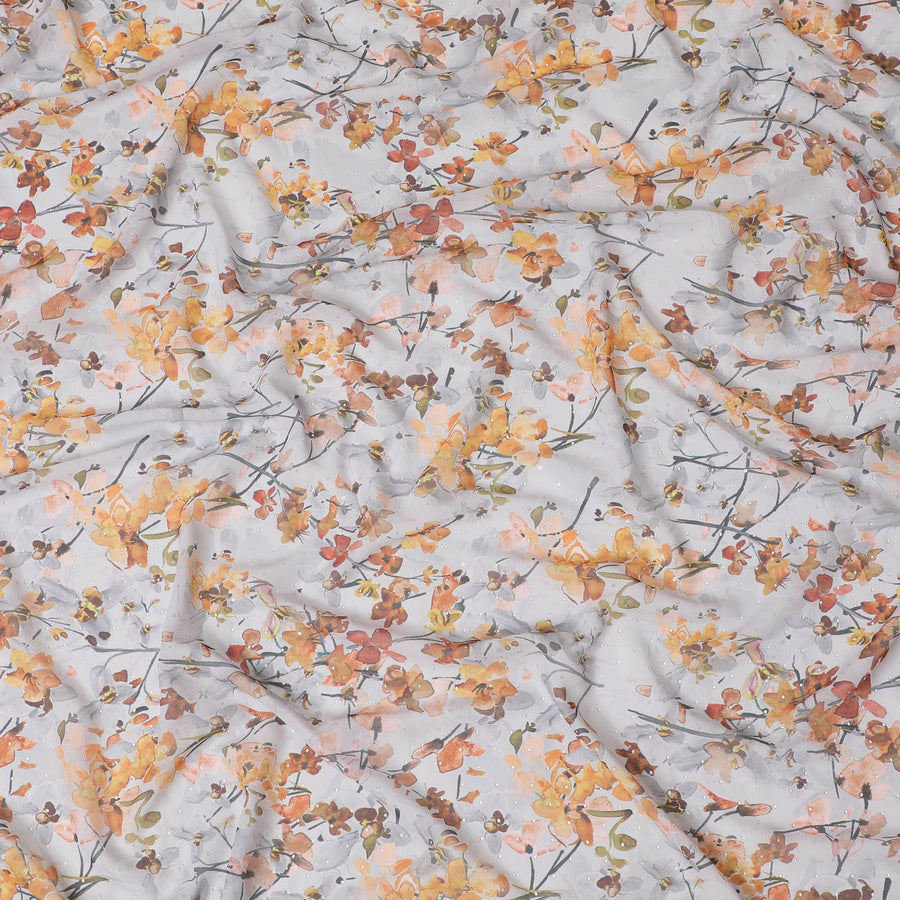 Cloud grey synthetic georgette fabric with multicolor print in floral design-D16856