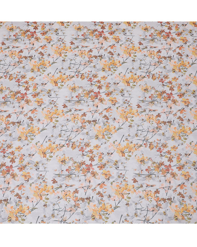 قماش جورجيت صناعي باللون الرمادي السحابي مع طباعة متعددة الألوان بتصميم الأزهار-D16856