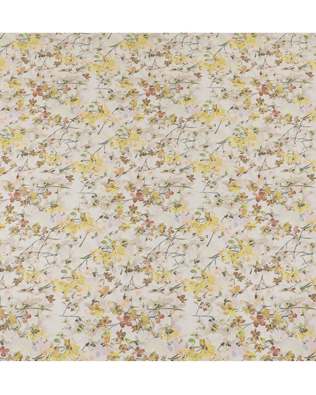 قماش جورجيت صناعي باللون البيج الفاتح مع طباعة متعددة الألوان بتصميم الأزهار-D16857