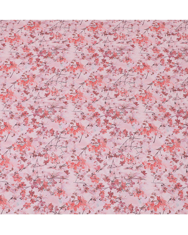 Baby pink synthetic georgette fabric with multicolor print in floral design-D16858