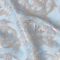 Baby blue premium pure silk chiffon fabric with lilac silver lurex in abstract design-D16873
