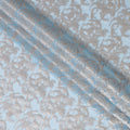 Baby blue premium pure silk chiffon fabric with lilac silver lurex in abstract design-D16873