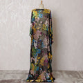 Black premium pure silk chiffon velvet makmal dirac fabric with multicolor print and gold metallic lurex floral design-D16941 Regal Fabrics