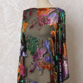 Black premium pure silk chiffon velvet makmal dirac fabric with multicolor print and gold metallic lurex floral design-D16942