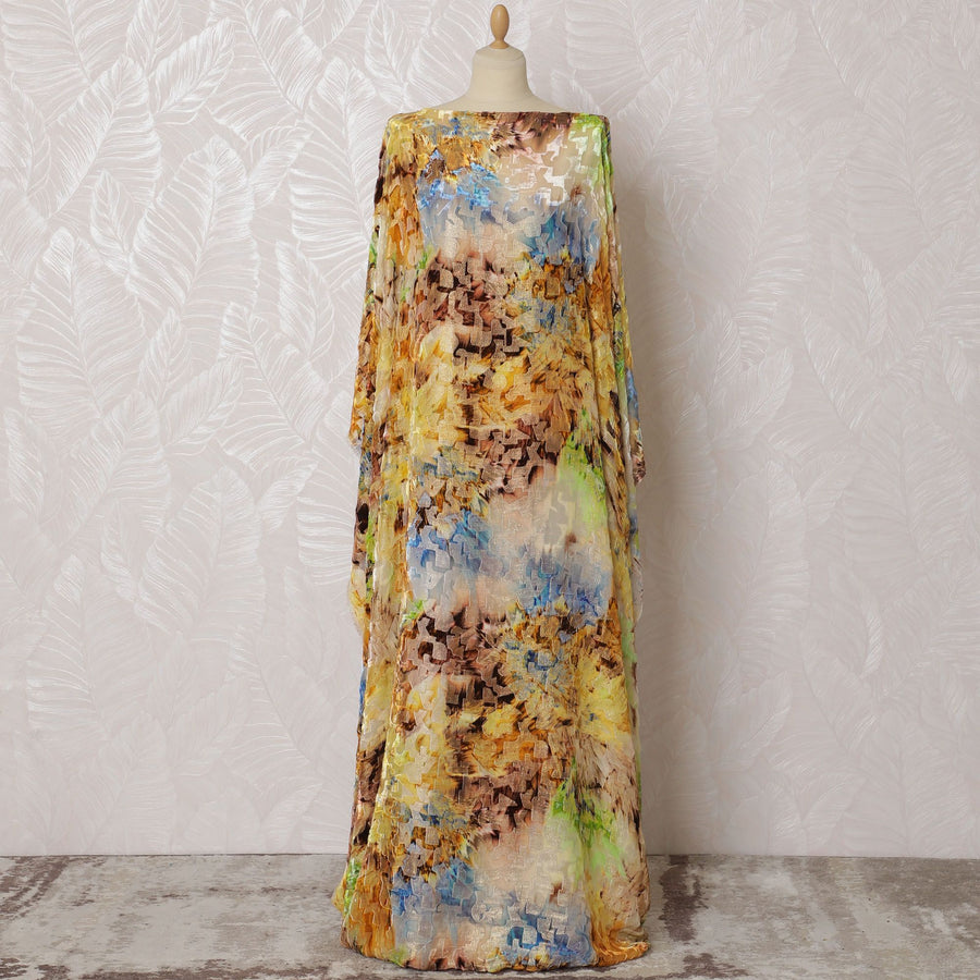 قماش ديراك مخملي من الشيفون الحريري الفاخر متعدد الألوان مع لمسة نهائية معدنية ذهبية بتصميم تجريدي-D16948