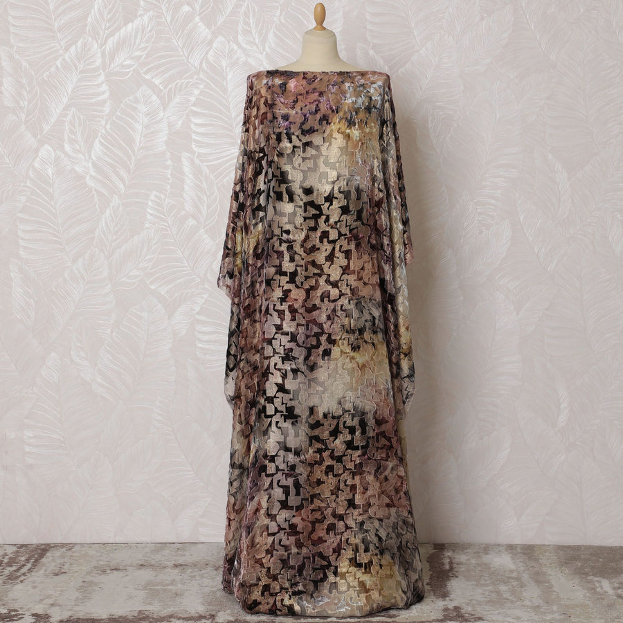 قماش ديراك مخملي من الشيفون الحريري الفاخر متعدد الألوان مع لمسة نهائية معدنية ذهبية بتصميم تجريدي-D16949