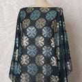Petrol blue Premium pure French (Fransawi) silk chiffon dirac fabric with same tone viscose, electric blue and gold metallic lurex in floral design-D16952