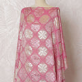 Baby pink Premium pure French (Fransawi) silk chiffon dirac fabric with same tone viscose and gold metallic lurex in floral design-D16954