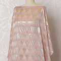 Peachy pink Premium pure French (Fransawi) silk chiffon dirac fabric with multicolor viscose and  gold metallic lurex in abstract design-D16956