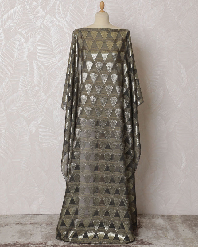 Black Premium pure French (Fransawi) silk chiffon dirac fabric with multicolor viscose and  gold metallic lurex in abstract design-D16957