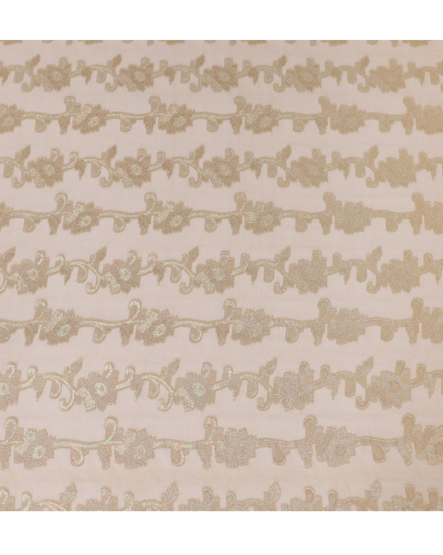 Light brown Premium pure French (Fransawi) silk chiffon fabric with same tone viscose and multicolor metallic lurex in floral design-D16958