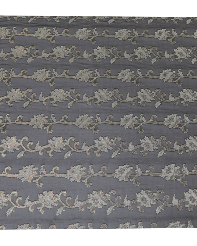 Black Premium pure French (Fransawi) silk chiffon fabric with beige viscose and multicolor metallic lurex in floral design-D16959