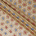 Light gold Premium pure French (Fransawi) silk chiffon fabric with blue, red viscose and gold metallic lurex in floral design-D16966