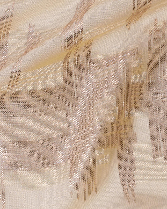 قماش شيفون حريري فرنسي (فرنساوي) فاخر بلون الخوخ مع نفس اللون من الفسكوز والوركس المعدني النحاسي بتصميم تجريدي -D16967