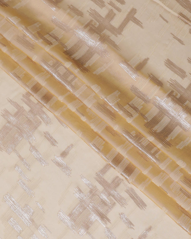 قماش شيفون حريري فرنسي (فرنساوي) فاخر بلون الخوخ مع نفس اللون من الفسكوز والوركس المعدني النحاسي بتصميم تجريدي -D16967