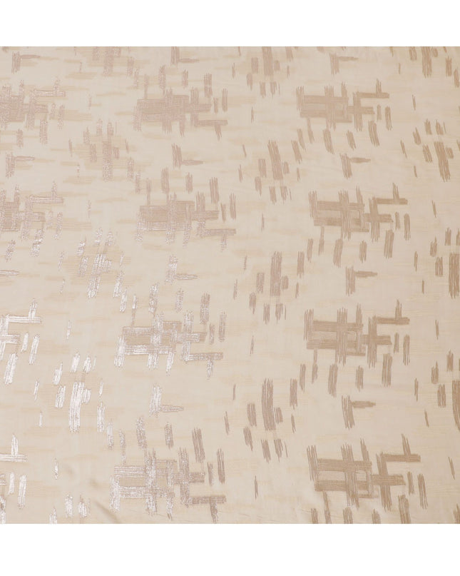 قماش شيفون حريري فرنسي (فرنساوي) فاخر بلون الخوخ مع نفس اللون من الفسكوز والوركس المعدني النحاسي بتصميم تجريدي -D16967