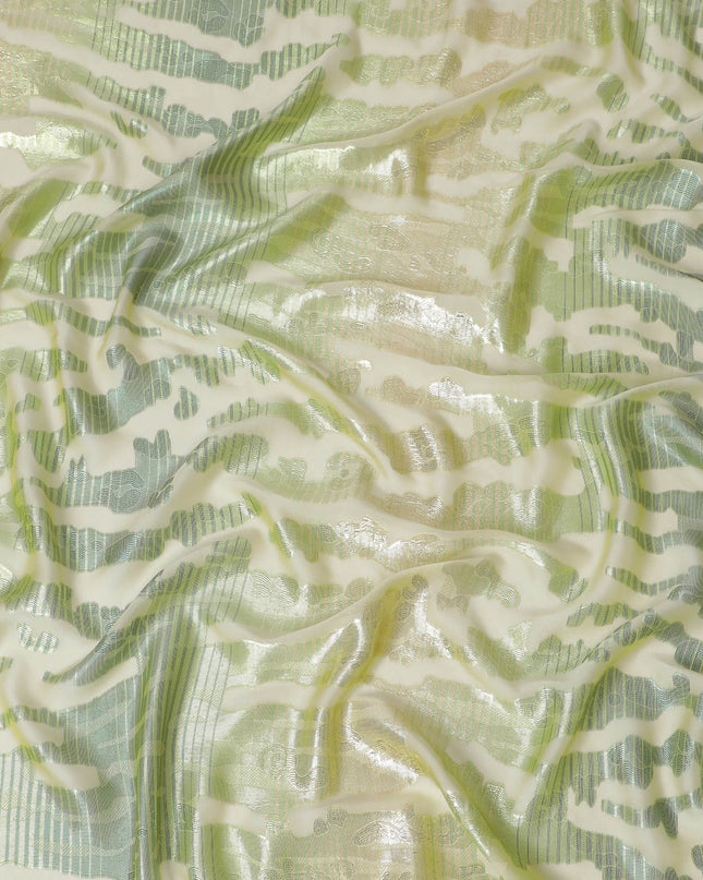 Lime green Premium pure French (Fransawi) silk chiffon fabric with same tone metallic lurex in abstract design-D16969
