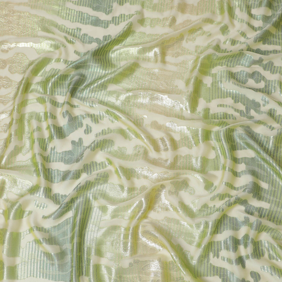 Lime green Premium pure French (Fransawi) silk chiffon fabric with same tone metallic lurex in abstract design-D16969