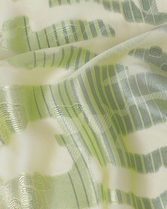 Lime green Premium pure French (Fransawi) silk chiffon fabric with same tone metallic lurex in abstract design-D16969