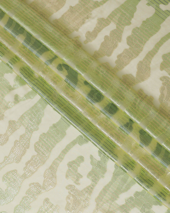 Lime green Premium pure French (Fransawi) silk chiffon fabric with same tone metallic lurex in abstract design-D16969