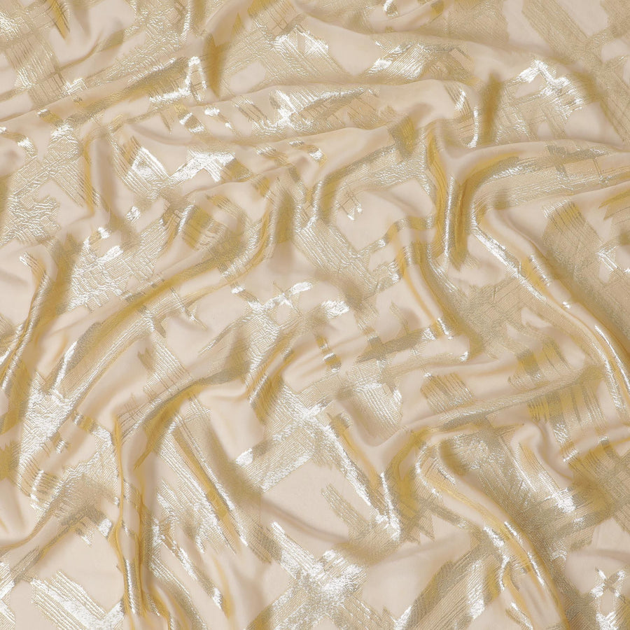 Gold premium pure French (Fransawi) silk chiffon fabric with same tone metallic lurex in abstract design-D16971