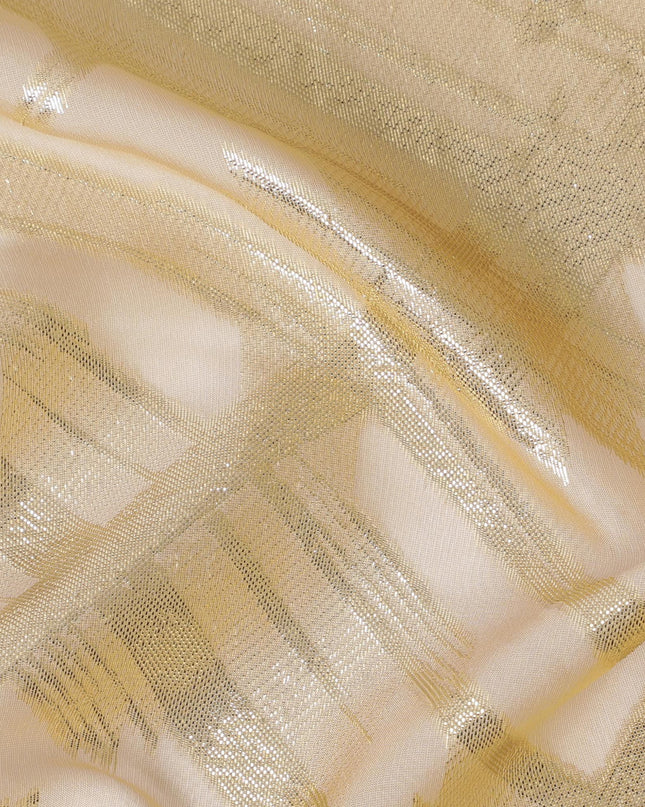 قماش شيفون حريري فرنسي (فرنساوي) فاخر باللون الذهبي مع لوريكس معدني بنفس اللون بتصميم تجريدي-D16971