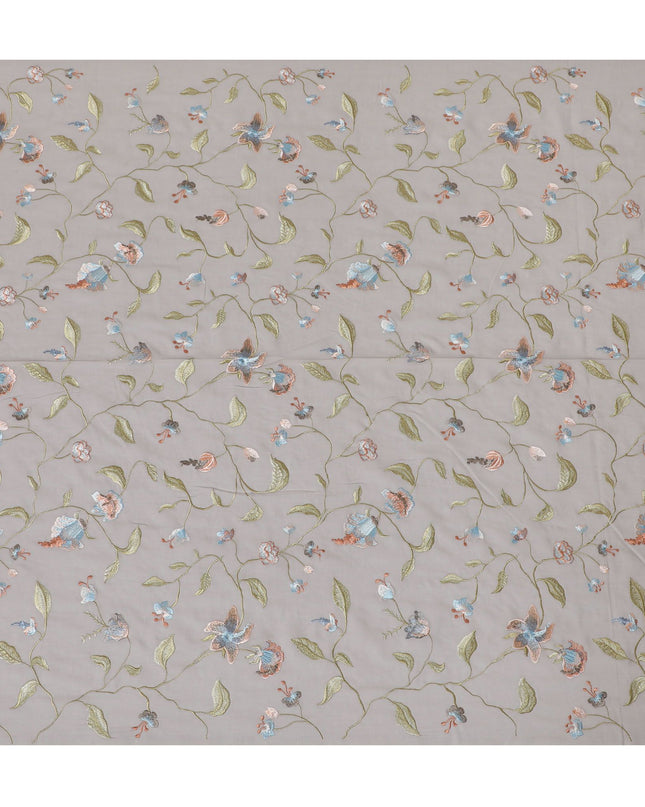 Grey Premium pure cotton voile fabric with multicolor embroidery in floral design-D16972