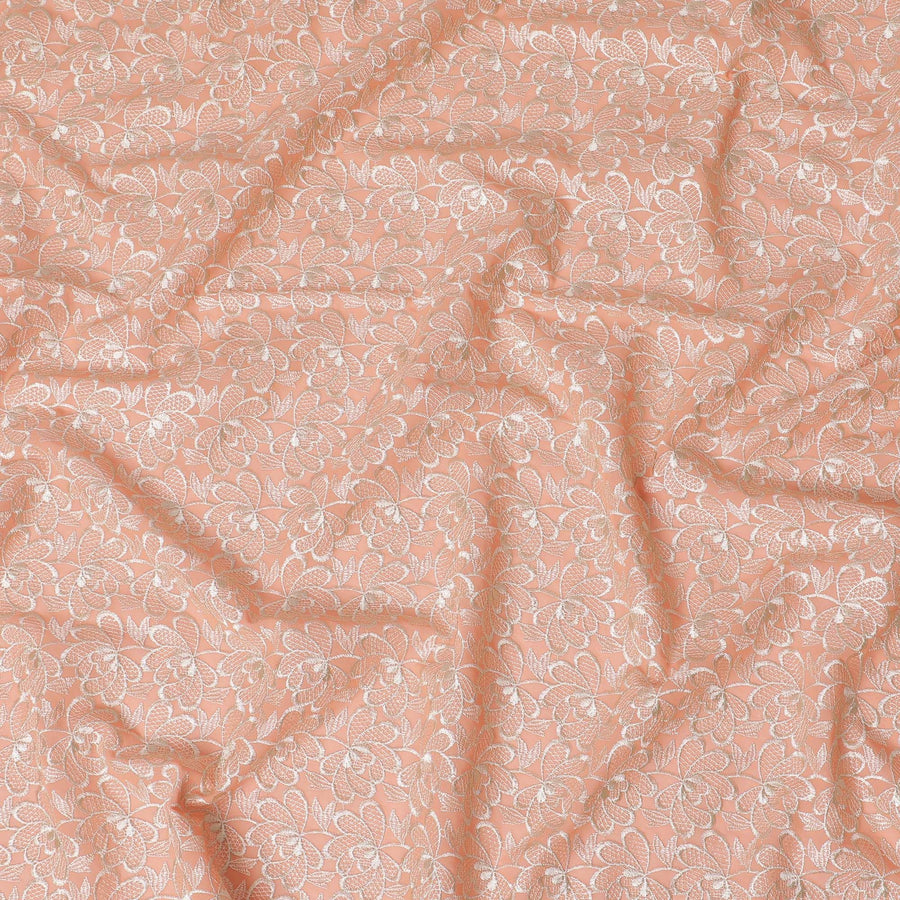 قماش الفوال القطني الخالص الفاخر مع تطريز باللون البيج بتصميم الأزهار-D16977