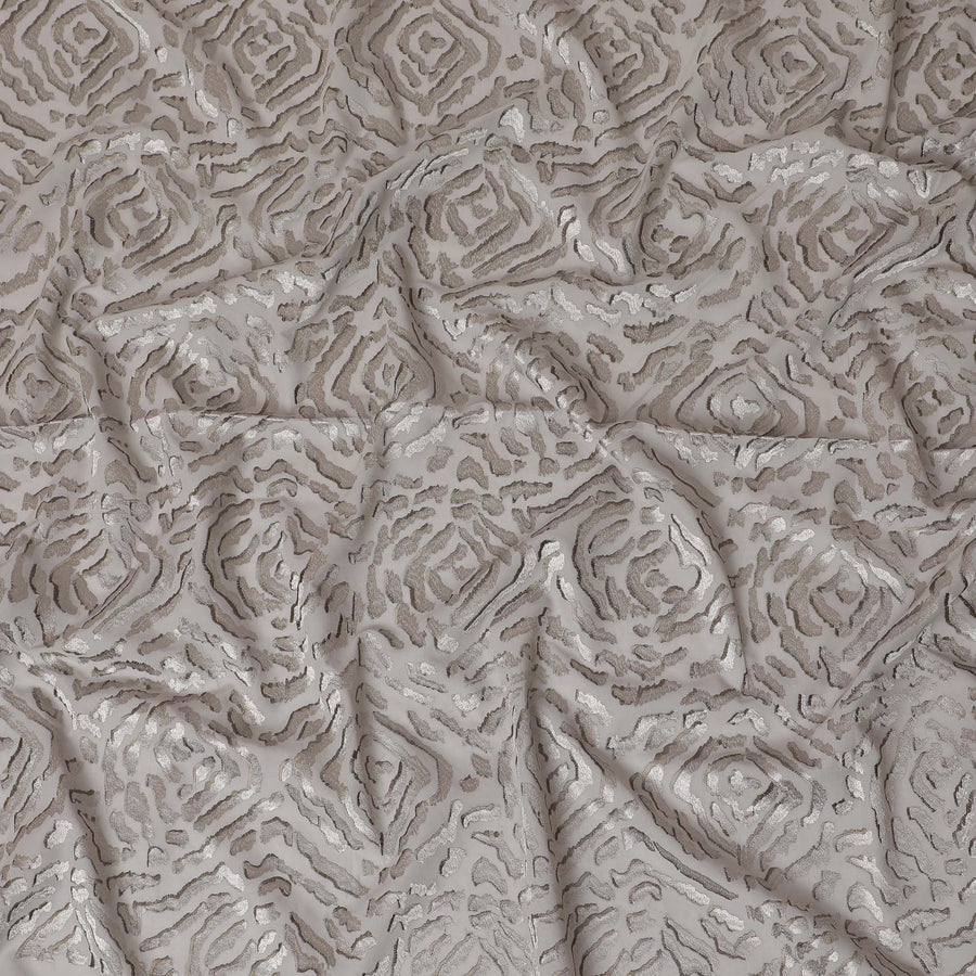 قماش الفوال القطني الخالص الفاخر باللون الرمادي الرعد مع تطريز بنفس اللون بتصميم تجريدي-D16980