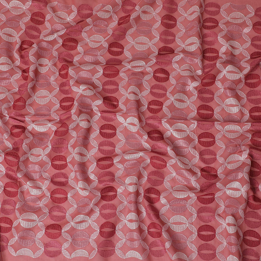 قماش الفوال القطني الخالص الفاخر باللون الأحمر القرميدي بنفس اللون والتطريز البيج بتصميم هندسي -D16981