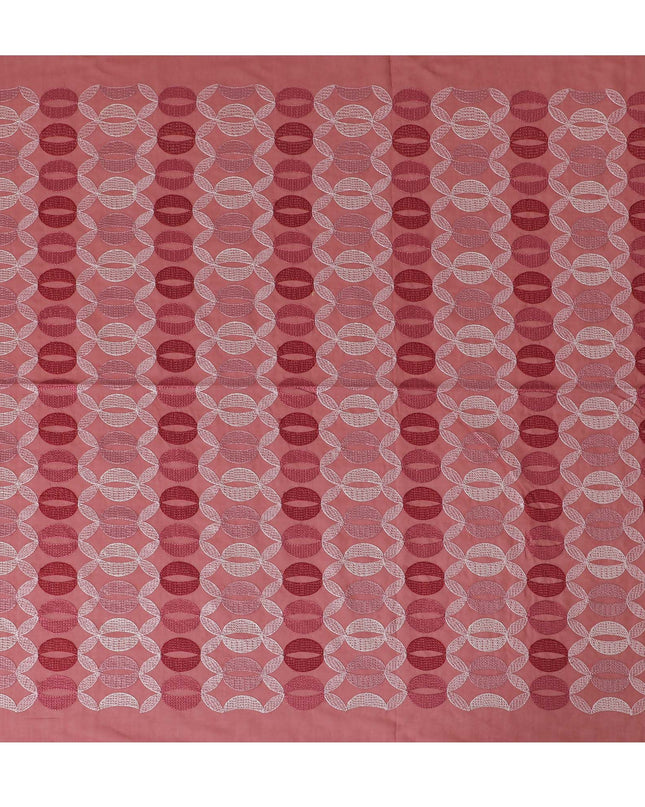 Brick red Premium pure cotton voile fabric with same tone and beige embroidery in geometric design-D16981