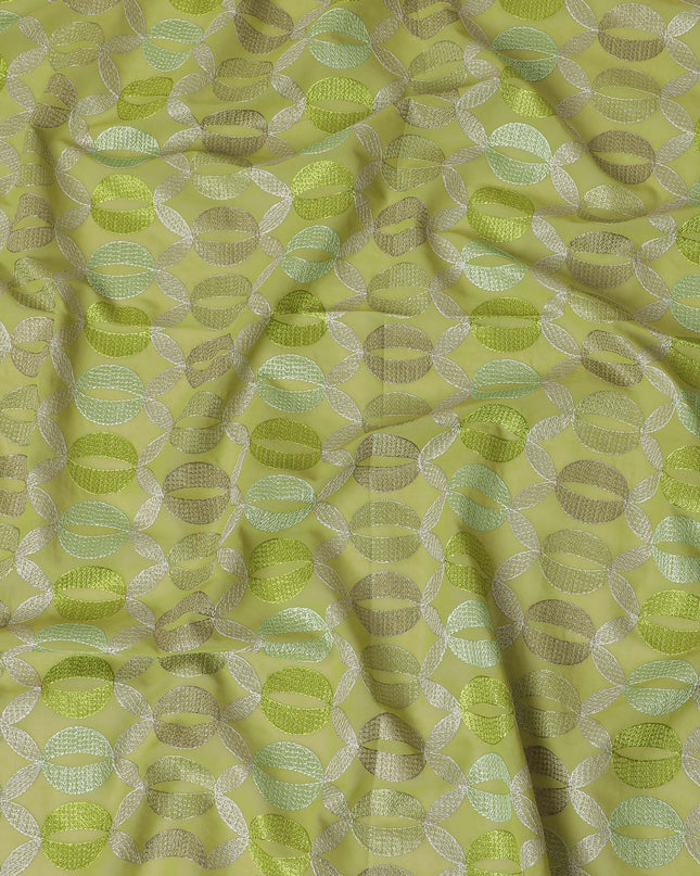 Light olive Premium pure cotton voile fabric with same tone and beige embroidery in geometric design-D16982