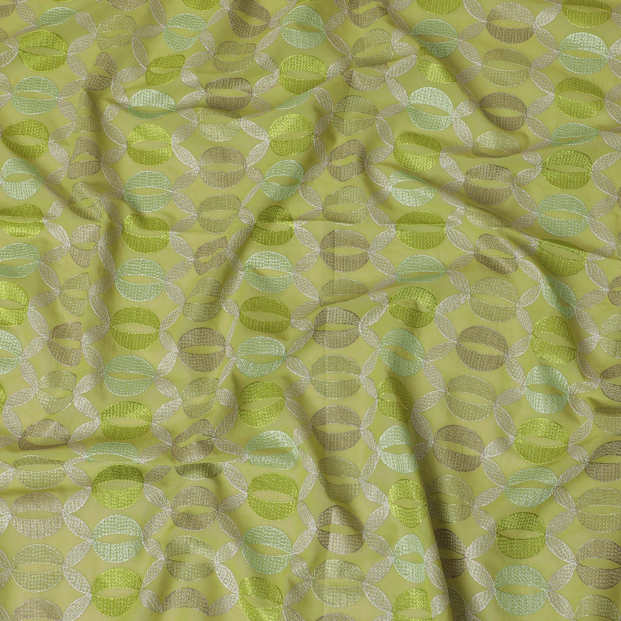 Light olive Premium pure cotton voile fabric with same tone and beige embroidery in geometric design-D16982