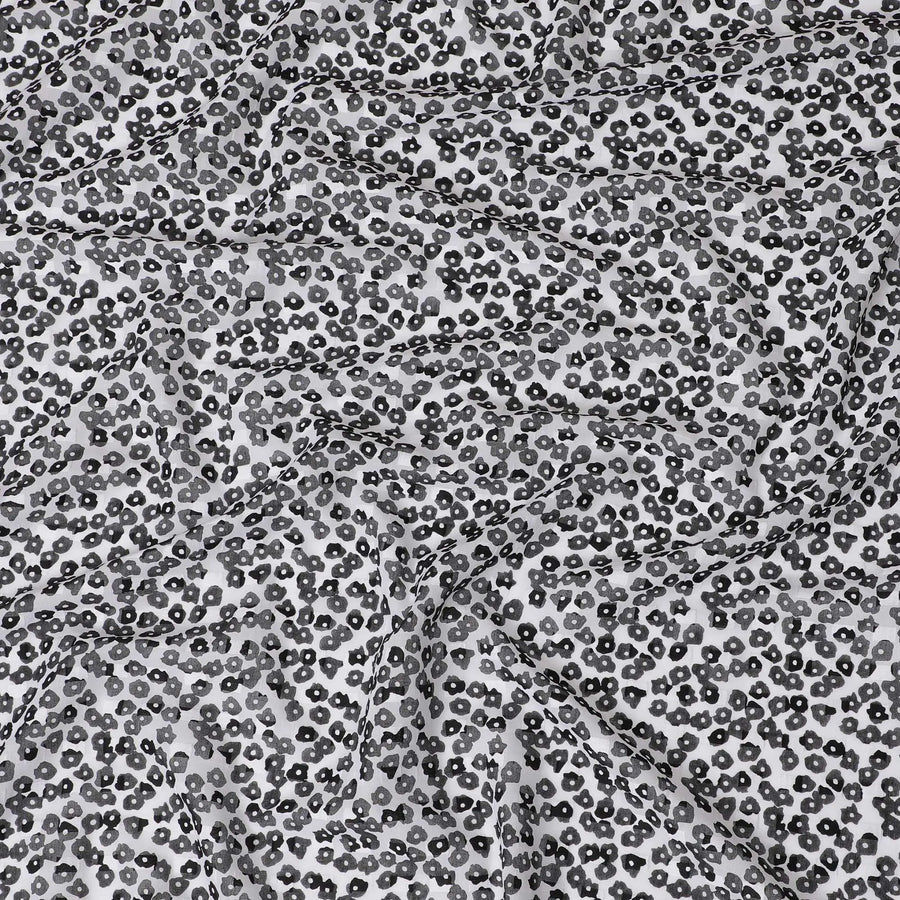 White uragiri cotton voile fabric with same tone jacquard and black print in geometric design-D17033 Regal Fabrics