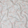 Off white uragiri cotton voile fabric with same tone jacquard having latte multicolor print in abstract design-D17035