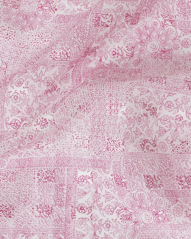 Off white uragiri cotton voile fabric with same tone jacquard having baby pink print in floral design-D17038 Regal Fabrics