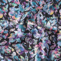 Navy blue synthetic satin fabric with multicolor print in floral design-D17048