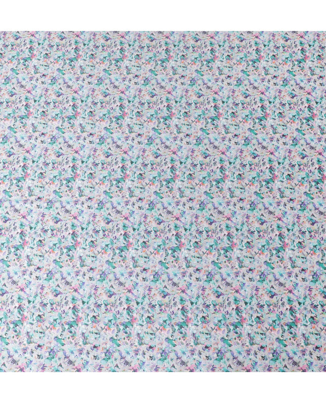 Grey synthetic satin fabric with multicolor print in floral design-D17049