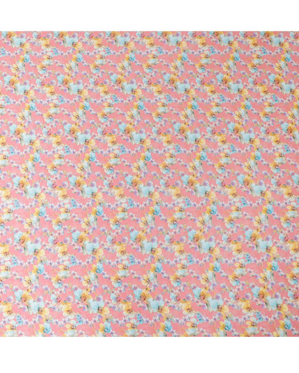 Salmon synthetic satin fabric with multicolor print in floral design-D17051 Regal Fabrics