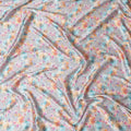 Grey synthetic satin fabric with multicolor print in floral design-D17052 Regal Fabrics